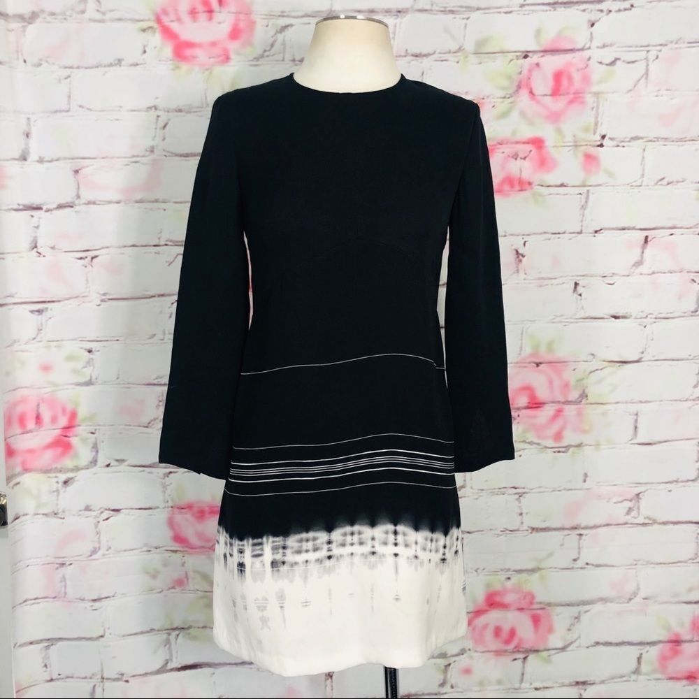 A.L.C. 3/4 sleeve black white silk Shift dress